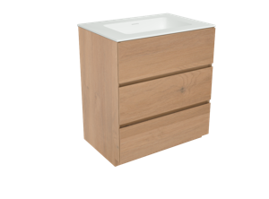 Storke Edge staand badkamermeubel 75 x 52,5 cm ruw eiken met Mata enkele wastafel in matte Solid Surface