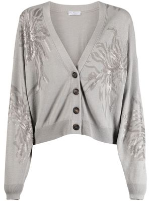 Brunello Cucinelli cardigan Marine Flower à col v - Gris