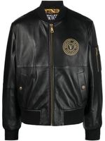 Versace Jeans Couture veste bomber V-Emblem en peau d'agneau - Noir