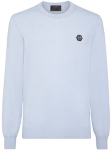 Philipp Plein pull en laine mérinos à patch logo - Bleu