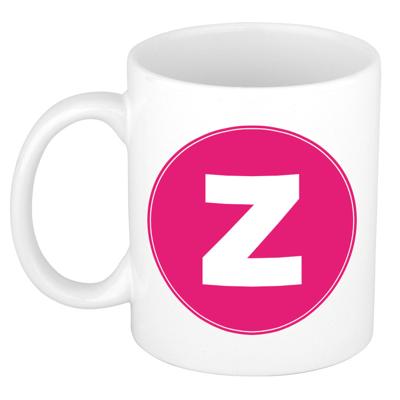 Koffie mok met de letter Z - beker - roze - eerste letter van een voornaam - wit - 300 ml