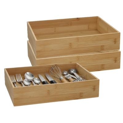5Five houten bakje - 3x - organizer - bamboe - 32 x 24 x 7 cm - kast en lade verdelers - opslag