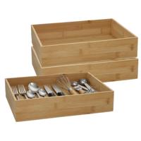 5Five houten bakje - 3x - organizer - bamboe - 32 x 24 x 7 cm - kast en lade verdelers - opslag
