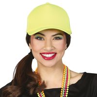Guirca Carnaval baseballcap petje - fluor geel - verkleed accessoires - volwassenen - Eighties/disco   -