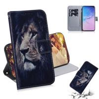 Leeuw patroon gekleurde tekening horizontale Flip lederen case voor de Galaxy S10 met houder & card slots & portemonnee