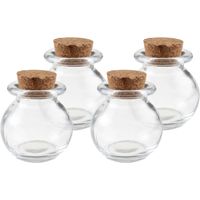 4x Mini glazen ronde flesjes/potjes 5,5 x 6 cm met kurk dop