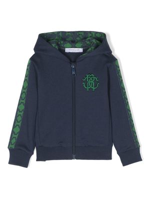 Roberto Cavalli Junior hoodie zippé à bandes logo - Bleu