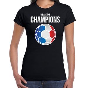 Frankrijk EK/ WK supporter t-shirt we are the champions met Franse voetbal zwart dames