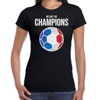 Frankrijk EK/ WK supporter t-shirt we are the champions met Franse voetbal zwart dames - thumbnail