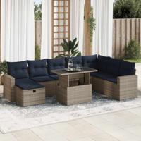 9-delige Loungeset met kussens poly rattan acacia bruin