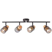 Brilliant SpotsSanty 4-lichts zwart met hout - 99398/76