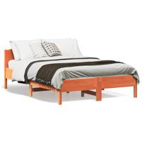 Bedframe met hoofdbord massief grenenhout wasbruin 120x190 cm