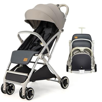 Opvouwbare Kinderwagen Wandelwagen met Verstelbare Rugleuning en Kap Babywagen met Bekerhouder 5-Punts Gordel (Grijs)
