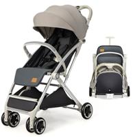 Opvouwbare Kinderwagen Wandelwagen met Verstelbare Rugleuning en Kap Babywagen met Bekerhouder 5-Punts Gordel (Grijs)