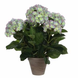 Mica Decorations Kunstplant Hortensia - groen/paars - 45 cm - in pot