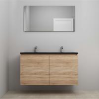 On-Line Badkamermeubelset - 120 cm - Voorgemonteerd - Greeploze Ladestructuur - Acryl Wastafel - 2 Kraangaten - Spiegel - Eiken - V01