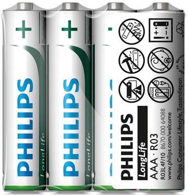 Philips batterij "longlife" tr-battery r03 4pcs. longlife micro