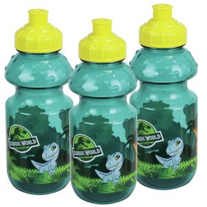 3x stuks kunststof bidon pop-up drinkbekers Jurassic World dinosaurus 350 ml