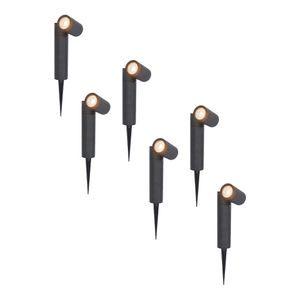 6x Pinero dimbare LED prikspots - GU10 2700K warm wit - Kantelbaar - Tuinspot - Pinspot - IP65 voor buiten - Zwart - Tuin spots, spots bodem buiten