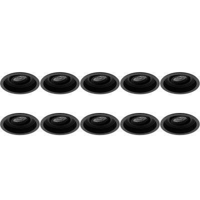 Spot Armatuur 10 Pack - Pragmi Domy Pro - GU10 Inbouwspot - Rond - Zwart - Aluminium - Verdiept - Kantelbaar - Ø105mm