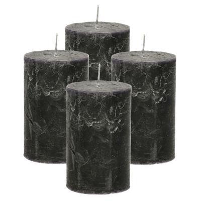 Atmosphera Stompkaars/cilinderkaars - 4x - zwart - 5 x 8 cm - klein rustiek model