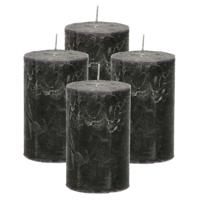 Atmosphera Stompkaars/cilinderkaars - 4x - zwart - 5 x 8 cm - klein rustiek model