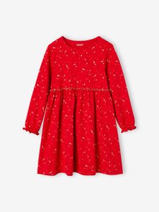 Meisjesfeestjurk met glanzende sterrenprint rood