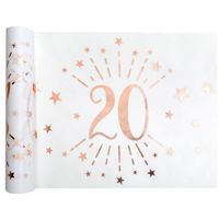 Tafelloper op rol - 20 jaar verjaardag - wit/rose goud - 30 x 500 cm - polyester