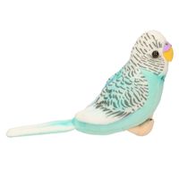 Pluche blauwe grasparkiet vogel knuffel met geluid 14 cm speelgoed