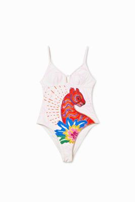 Badpak bandjes kattenprint - WHITE - XS
