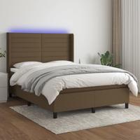 Boxspring met matras en LED stof donkerbruin 140x190 cm