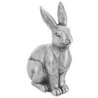 Decoratie beeld paashaas - zittend - zilver - magnesium - 42 cm - haas / konijn - paasdecoratie