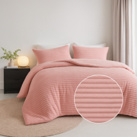 Dekbedovertrek Teddy Rib Zacht Roze LitsJumeaux (240x220 Cm) Roze Microvezel Strepen Fresh And Co - Overtrek - 240x220 Cm (Lits-Jumeaux) - Fresh - Dekbed-Discounter.nl