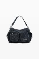 Middelgrote denim tas met meerdere geborduurde zakken - BLACK - U