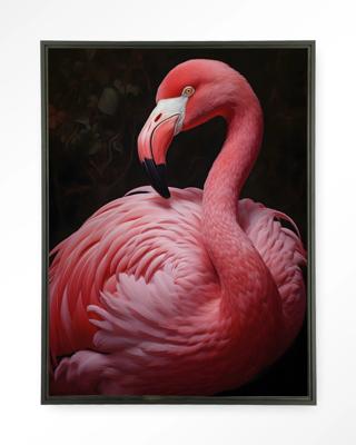 Urban Cotton Wandkleed 'Pink Flamingo' 80 x 110cm in Floating Frame - black