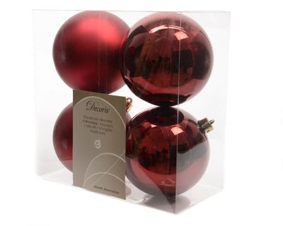 Kerstbal plastic glans-mat/100mm/ossenbloed - Ksd