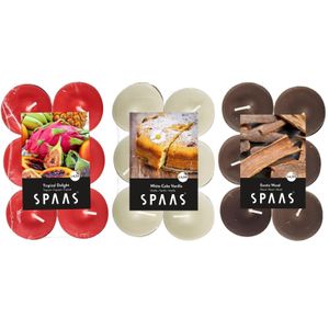 Candles by Spaas geurkaarsen - 36x stuks in 3 geuren - Maxi theelichtjes van 4.5 branduren