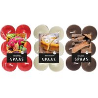 Candles by Spaas geurkaarsen - 36x stuks in 3 geuren - Maxi theelichtjes van 4.5 branduren