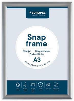 Europel clicklijst, lijst 25mm A3, zilverkleurig posterframe
