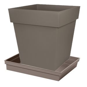 Bloempot Toscane vierkant kunststof taupe L39 x B39 x H39 cm inclusief onderschaal L33 x B33 x H5 cm