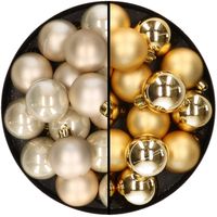 32x stuks kunststof kerstballen mix van champagne en goud 4 cm - Kerstbal