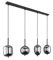 Hanglamp eettafel rookglas 'Blacky' 4x E14 fitting chrome zwart 100cm - thumbnail