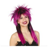 Carnaval verkleed pruik - punk/rockster - paars - voor dames - foute party