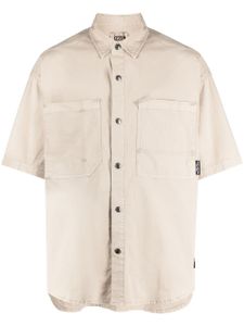 izzue chemise en coton stretch à patch logo - Marron