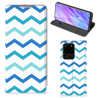 Samsung Galaxy S20 Ultra Hoesje met Magneet Zigzag Blauw - thumbnail