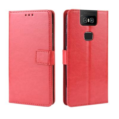 Retro Crazy Horse textuur horizontale Flip lederen case voor ASUS Zenfone 6 ZS630KL met houder & kaartsleuven & fotolijstjes (rood)