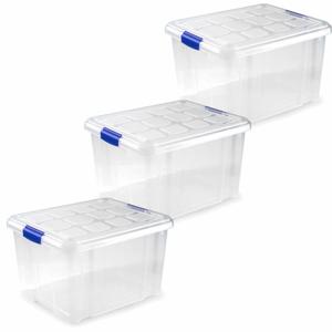 Plasticforte Opslagbakken met deksel - 3x stuks - 25 liter - 42 x 36 x 25 cm - Organizers - transpar