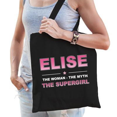 Naam cadeau tasje Elise - the supergirl - zwart - voor dames - katoen Naam cadeau tasje Elise - the supergirl - zwart - voor dames - katoen