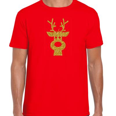 Kerst verkleed T-shirt voor heren - rood - Rendier hoofd - glitter goud - Kerstkleding Kerst verkleed T-shirt voor heren - rood - Rendier hoofd - glitter goud - Kerstkleding