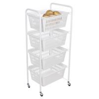 Keuken/badkamer trolley met manden - groente/spullen - 4 lagen - 37 x 31 x 86 cm - frame wit